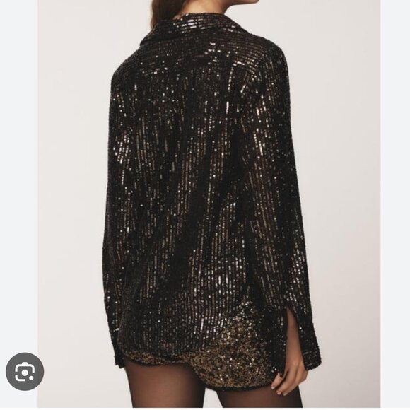 ANTHROPOLOGIE The Remie Sequin Black Buttondown Shirt Top Size M NEW WITH TAG - Picture 3 of 3